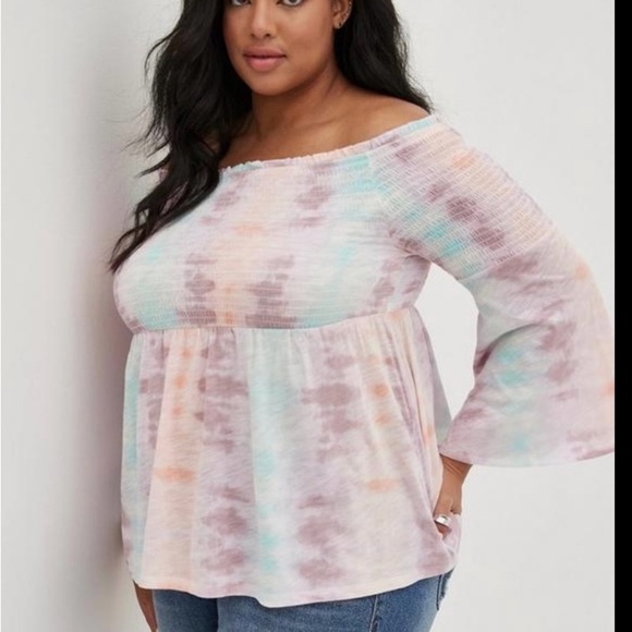 Torrid Knit Off The Shoulder Bell Sleeve Multi Tie Dye Babydoll - Size 1x - NWT - Picture 2 of 6